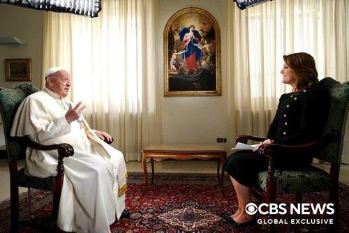 교황, 미국 CBS 인터뷰 [CBS 앵커 노라 오도넬 엑스(X·옛 트위터) 캡처. 재판매 및 DB 금지]