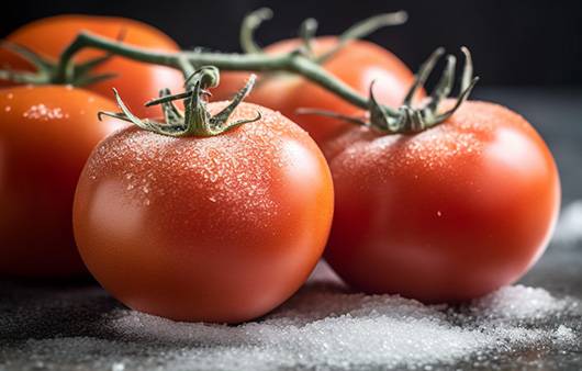 토마토에 설탕을 곁들여 먹으면 소화 불량이 발생할 수 있다｜출처: 미드저니