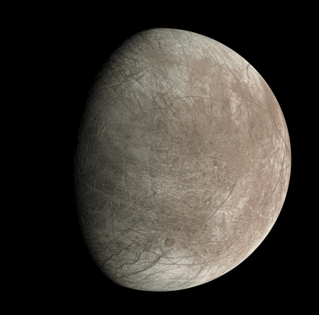 2022년 9월 주노가 유로파를 지날 때 촬영한 고해상도 사진 (출처= NASA/JPL-칼텍/SwRI/MSSS)