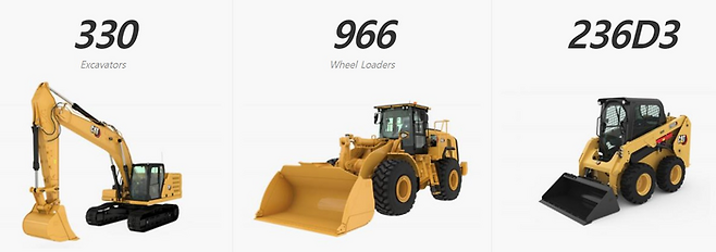 캐터필러 주요 중장비. 사진=홈페이지