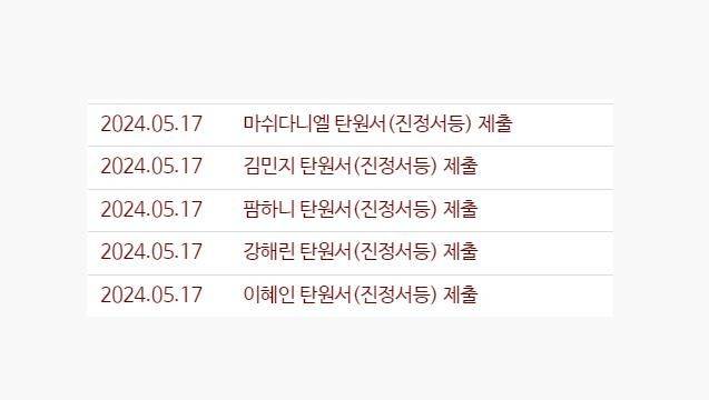 뉴진스 멤버들 탄원서 제출 내역.