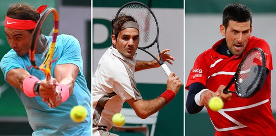 나달, 페더러, 조코비치(왼쪽부터)는 남자 테니스 역대 최고의 선수로 불린다. AFP=연합뉴스