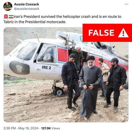 에브라임 라이시 이란 대통령이 살아있다며 SNS 등에 퍼진 '가짜뉴스' 사진 중 하나. 이는 2022년 촬영된 사진으로 확인됐다고 BBC는 밝혔다.[BBC]