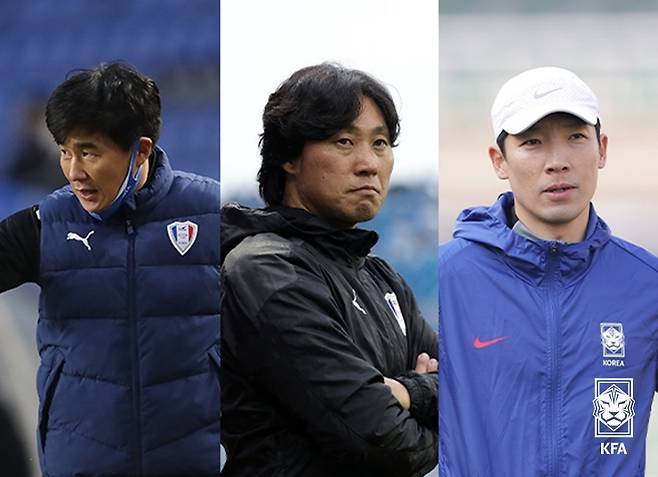 박건하 수석코치(왼쪽), 최성용 코치(가운데), 조용형 코치(대한축구협회 제공)