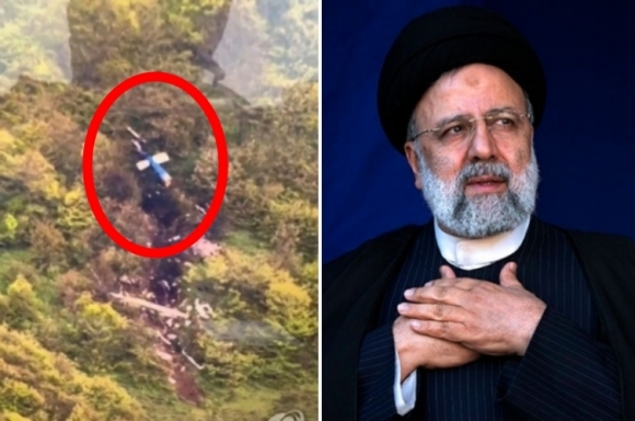 20일(현지시간) 이란 북서부 산악지대에서 발견된 에브라힘 라이시 이란 대통령(오른쪽)이 타고 있던 헬기의 잔해(왼쪽). 2024.5.20 AFP 연합뉴스