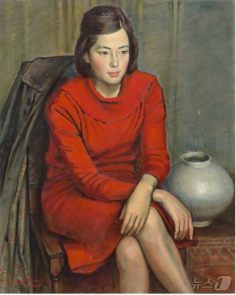 김인승, 〈붉은 원피스의 여인〉, 1965, 캔버스에 유화 물감, 91×74cm, 이건희컬렉션