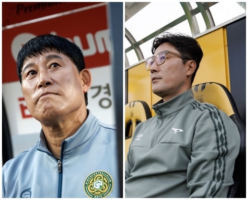고정운(왼쪽) 감독과 최철우 감독. 제공 | 한국프로축구연맹