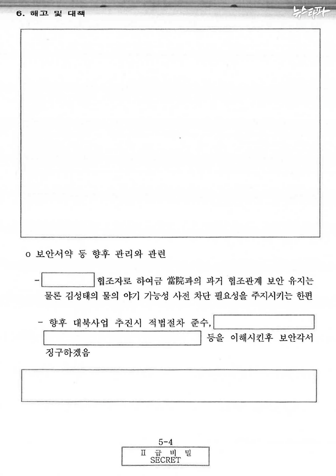 국정원 블랙요원 김모씨가 작성한 2급 비밀문건 5쪽(2019.2.1. 생산)  