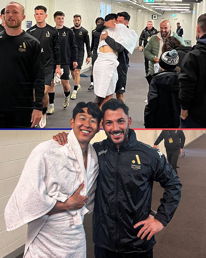 손흥민이 21일(한국시간) 호주 멜버른에 있는 멜버른 크리켓 스타디움에서 진행된 토트넘 홋스퍼의 오픈 트레이닝 행사를 앞두고 전 소속팀 함부르크 동료 톨가이 아슬란(33)과 재회했다. 토트넘은 오는 22일 오후 6시 45분 이곳에서 뉴캐슬 유나이티드와 시즌 종료 후 친선 경기를 갖는다. 손흥민은 이날 오픈 트레이닝 이후 함부르크 시절 절친 아슬란과 포옹했다. 호주 A리그