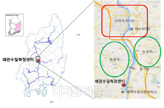 왜관수질측정센터 위치. 자료 환경부 국립환경과학원