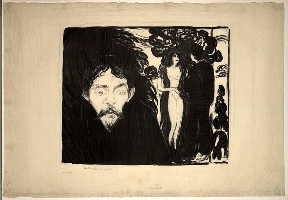 뭉크. ‘질투 II’, 1896, 석판화, 65.5x90cm, 알베르티나 미술관.