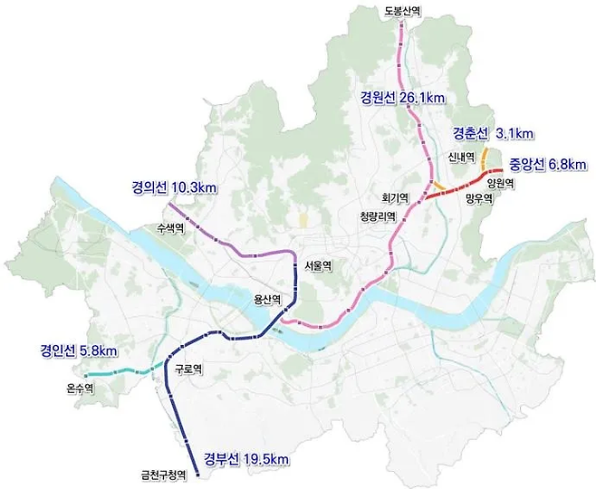 서울 시내 국가철도 지상구간 현황. 서울시 제공