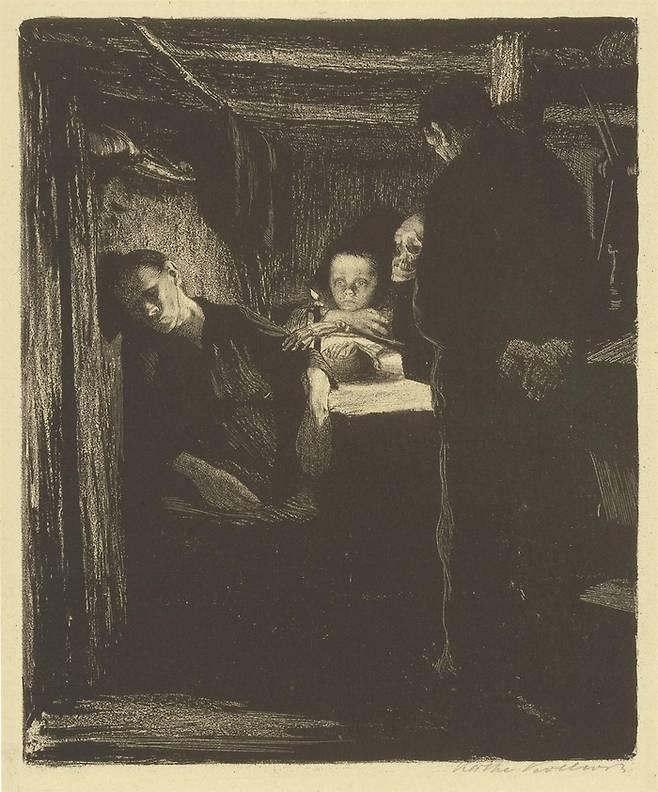 케테 콜비츠, ‘직조공 봉기’ 연작 중 ‘죽음’, 1893~1897