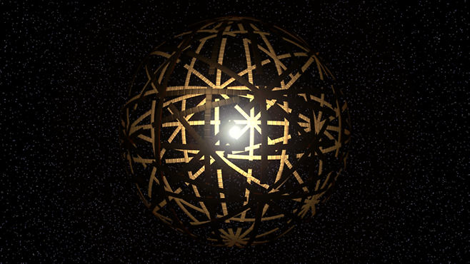 별 주변에서 나오는 빛과 열을 흡수하는 상상 속 거대한 구조물인 ‘다이슨 스피어’의 한 형태. 위키피디아 제공