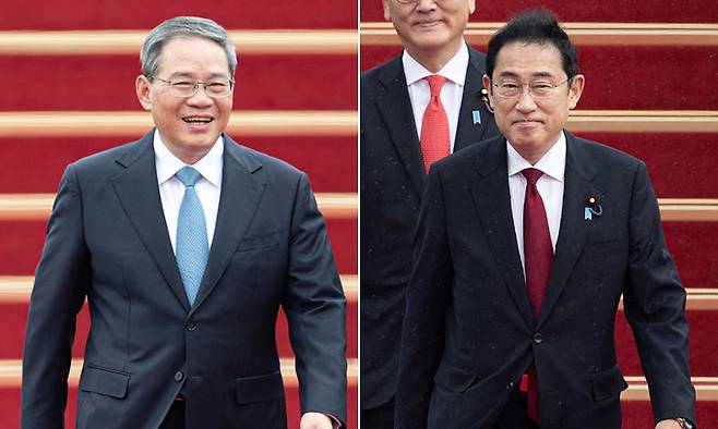 리창 중국 국무원 총리(왼쪽), 기시다 후미오 일본 총리. 뉴스1