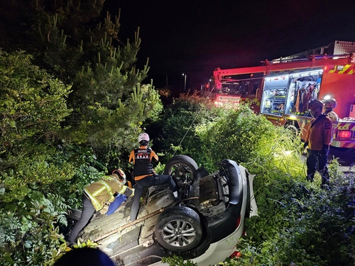 28일 서귀포시 성산읍 교통사고[제주도 소방안전본부 제공]