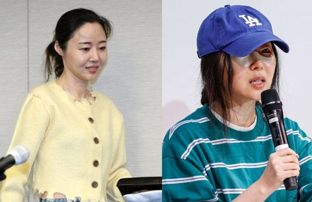 민희진 어도어 대표가 31일 오후 서울 중구 한국프레스센터에서 열린 어도어 임시주주총회와 관련한 입장을 발표하기 위해 회견장으로 들어서고 있다.(좌) 오른쪽은 1차 기자회견 당시 모습.[사진출처=연합뉴스, 아시아경제DB]