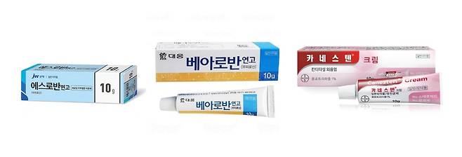 집에 있던 피부염 치료용 스테로이드제를 조갑주위염에 발랐다간 오히려 상태가 악화될 수 있다./사진=한올바이오파마, 제이더블유신약, 바이엘코리아