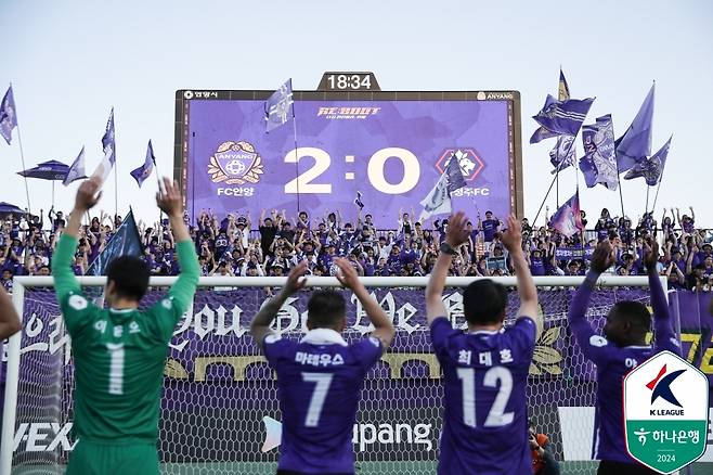 안양이 충북청주를 2-0으로 이겼다.(한국프로축구연맹 제공)