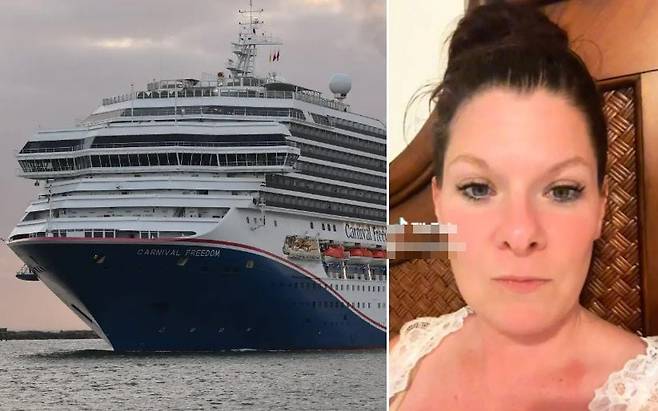 크루즈 여행 이미지(왼쪽)와 카니발 크루즈 여행을 취소당한 티파니 뱅크스. /뉴욕포스트