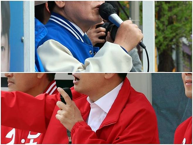 지난 4·10 총선 당시 대중 유세에서 마이크를 잡고 연설하고 있는 정치인들의 모습. 사진은 본문 기사 내용과 직접적인 관련은 없다. ⓒ뉴시스