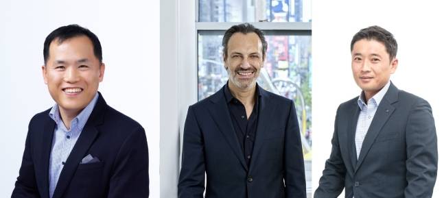 왼쪽부터 나정균 신임 일본 법인장, 조반니 발렌티니 신규 북미 법인장, 박태호 신규 중국 법인장. /사진=아모레퍼시픽