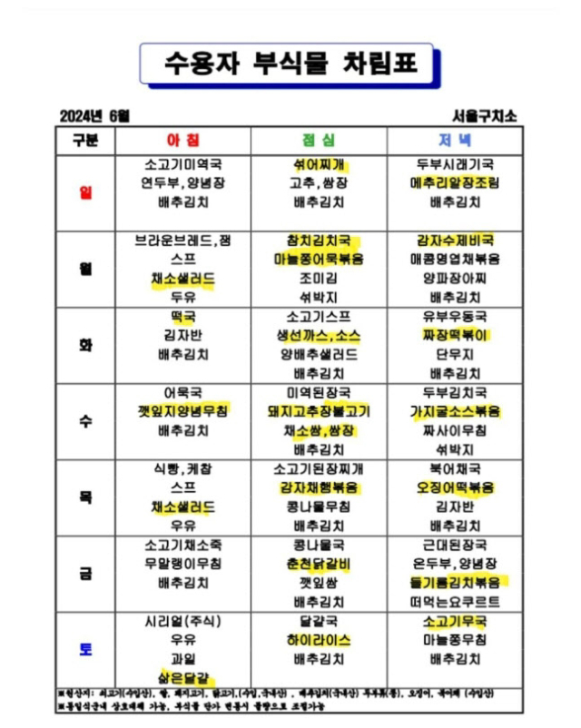 서울구치소 식단/온라인