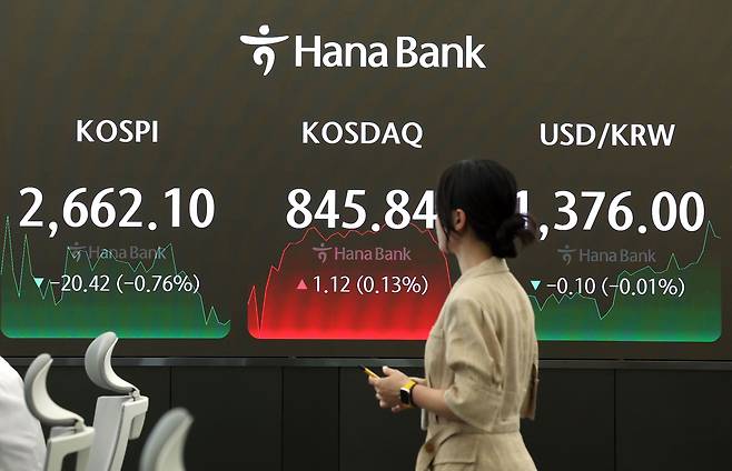 4일 오후 서울 중구 하나은행 딜링룸에서 직원이 업무를 보고 있다. /연합뉴스