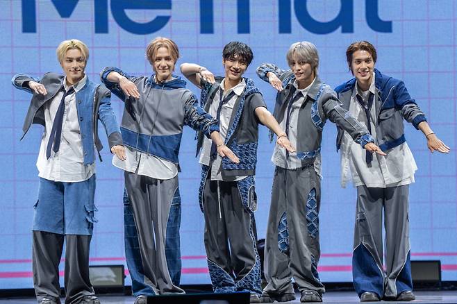 WayV introduces the group's fifth EP, "Give Me That," during a press conference in Seoul on Monday. (Hwang Youn-ha/ The Korea Herald)