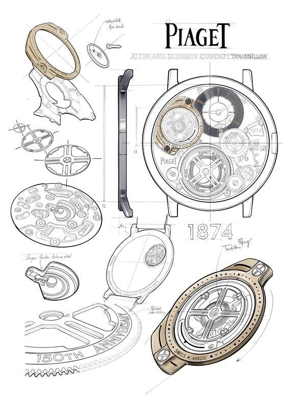 알티플라노 울티메이트 컨셉 투르비용 워치의 스케치. [사진 피아제]