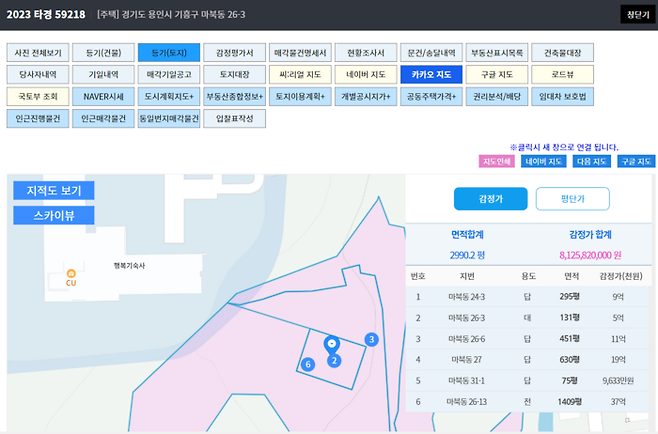 ‘매경부동산+’에서만 제공되는 필지별 감정가·평당 단가 정보. 화면 캡처