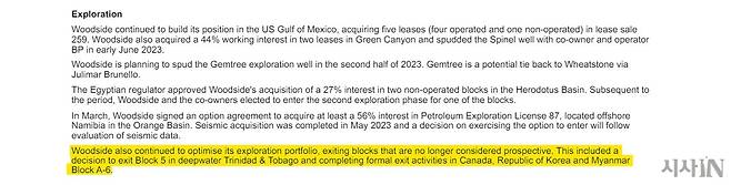 우드사이드(Woodside Energy)의 2023년 반기 보고서 일부 갈무리. ⓒWoodside Energy Group Ltd