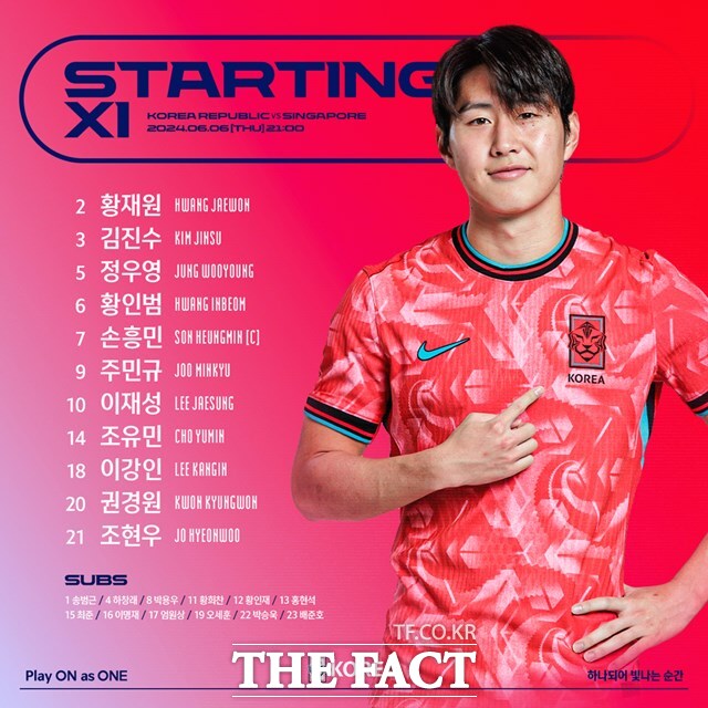 6일 싱가포르전에 나선 김도훈호의 스타팅11./KFA