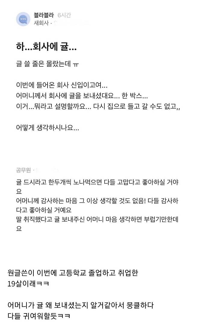 vbxq1.jpg 회사신입의 어머니가 회사에 귤 박스를 보내왔다는 블라인 회사신입의 어머니가 회사에 귤 박스를 보내왔다는 블라인