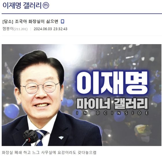 디시인사이드 이재명갤러리에 올라온 조국 조국혁신당 대표 비판 글. 디시인사이드 캡처