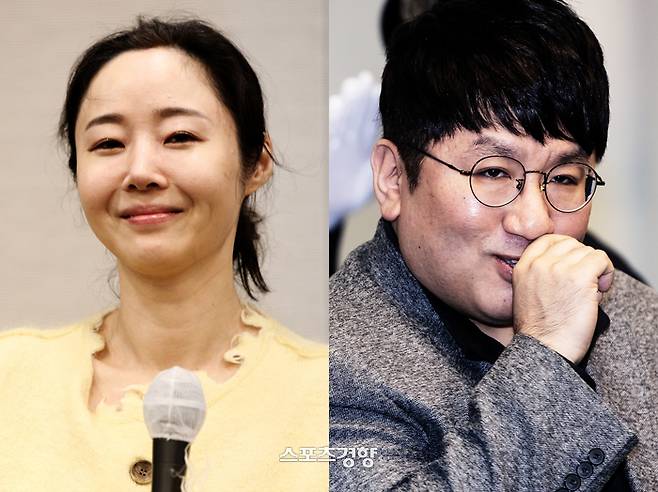 어도어 민희진 대표(왼쪽)과 방시혁 하이브 의장. 사진 권도현·이선명 기자