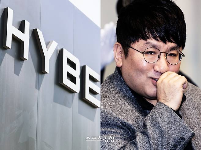 하이브 사옥(왼쪽)과 방시혁 하이브 의장. 연합뉴스·이선명 기자