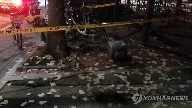 노원구 상계동서 발견된 대남 오물풍선 잔해 (서울=연합뉴스) 9일 합동참모본부에 따르면 북한이 전날부터 대남 오물풍선 330여 개를 살포했고 우리 지역에 80여 개가 낙하했다. 이날 오전 서울 각지에서 관련 신고가 이어졌다. 사진은 노원구 상계동 도로변에서 발견된 대남 오물풍선 잔해. 2024.6.9 [합동참모본부 제공. 재판매 및 DB금지] photo@yna.co.kr