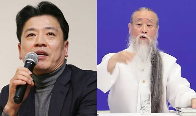 (왼쪽부터)국방부 대변인을 지낸 부승찬 더불어민주당 의원. 연합뉴스 무속인 천공 유튜브 채널 갈무리