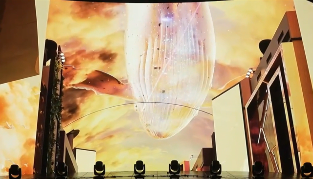 11일 경기도 파주 CJ ENM 스튜디오센터 내 버추얼 프로덕션(VP) 스테이지에서 인스파이어의 미디어 아트 콘텐츠인 '오로라'를 보여주고 있다. 파주=김남명 기자