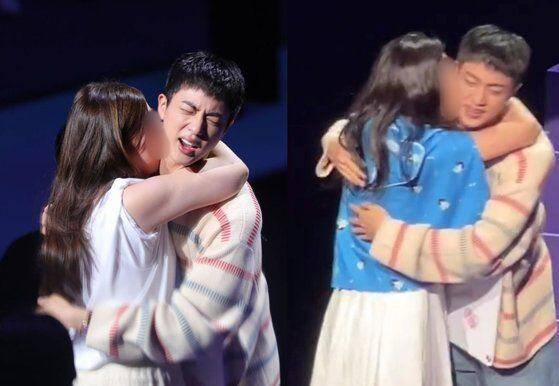 방탄소년단(BTS) 진이 13일 개최한 '허그회'에서 일부 팬이 진에게 입맞춤을 시도하고 있다. /엑스 캡처