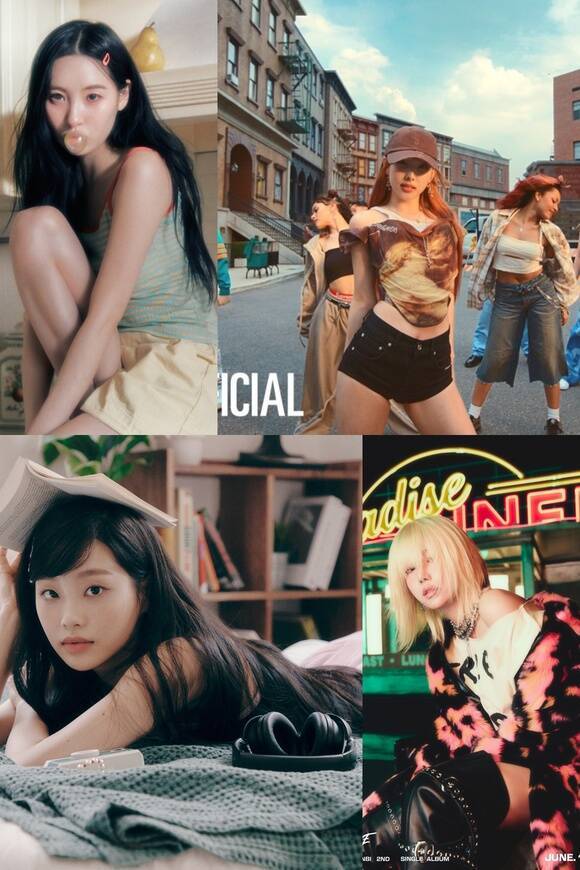 선미가 13일 밝은 분위기의 신곡 'Balloon in Love'를 발표했고 나연은 14일 와일드한 느낌의 강렬한 곡 'ABCD'로 돌아왔다. 이어 권은비와 츄(이상 왼쪽 위부터 시계 방향)까지 출격을 앞뒀다. /각 소속사