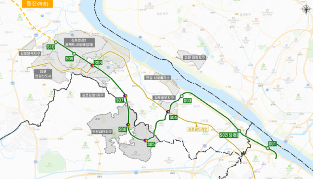수도권 전철 5호선 김포검단 연장 노선도. 대도시권광역교통위원회 제공