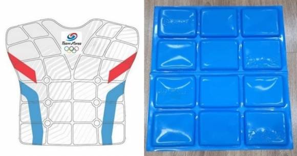 파리 올림픽 때 국가대표 선수들에게 지급될 쿨링 재킷과 쿨링시트. 연합뉴스(대한체육회 제공)