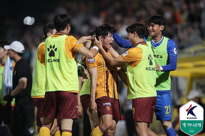 골을 넣고 포효하는 광주FC 박태준 [한국프로축구연맹 제공. 재판매 및 DB 금지]