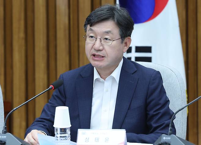성태윤 대통령실 정책실장이 지난 2일 오후 서울 여의도 국회에서 열린 제17차 고위당정협의회에서 발언하고 있다./뉴시스