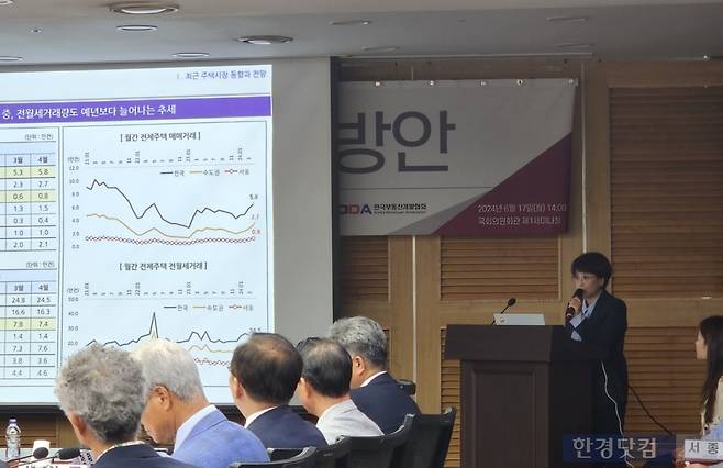 김덕례 주산연 선임연구위원이 주택시장 동향을 발표하고 있다. 사진=오세성 한경닷컴 기자