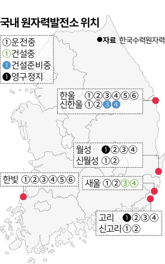 국내 원자력발전소 위치. 그래픽=송정근 기자