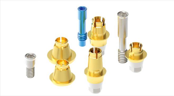 코웰메디가 선보인 임플란트 보철물 ‘SFIT’의 구성품.  코웰메디 제공