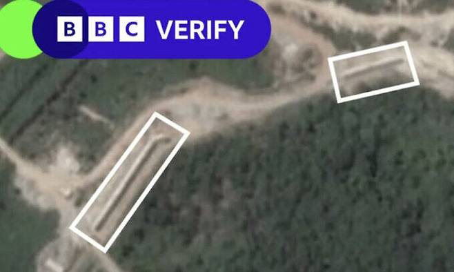 BBC 검증 전담팀(Verify)이 미 상업위성 업체 플래닛 PBC에 의뢰해 찍은 지난 17일자 비무장지대(DMZ) 위성 사진. BBC 갈무리